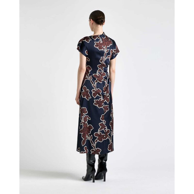 Cue Ink Illustrated Floral Satin Fold Neck Dress image number 1